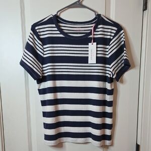 Vineyard Vines Navy and Cream Striped Tee Size XL